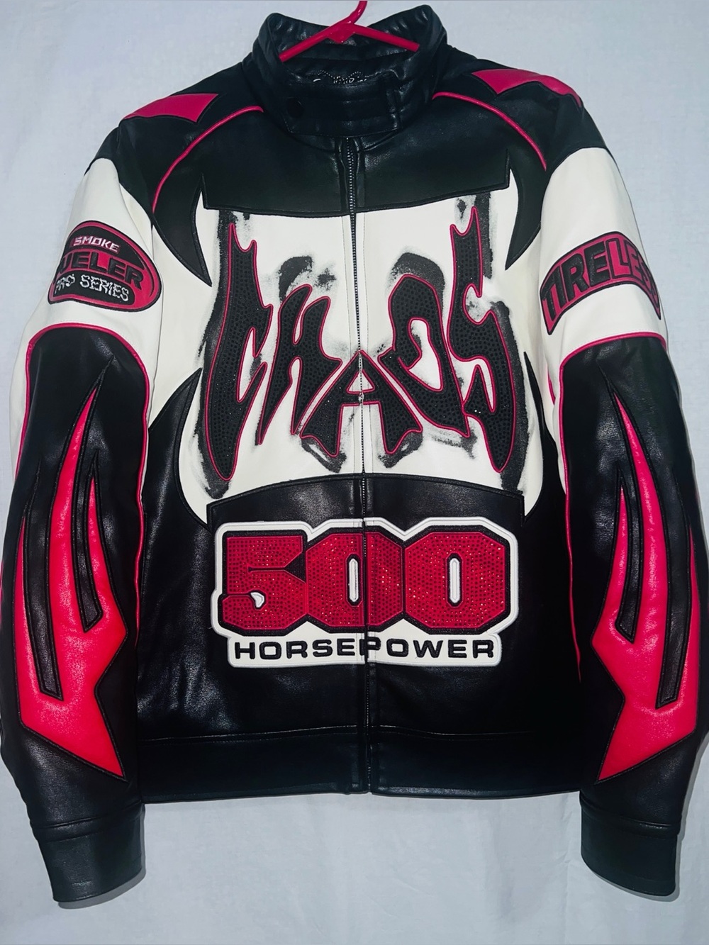 Chaos Vegan Leather Racing Jacket Streetwear NWT